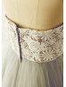 Grey Lace Tulle Long  Prom Dress